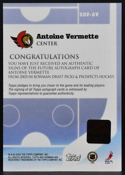2003-04 Bowman Draft Picks Future Vermette SOF-AV Senators RC Auto 2094