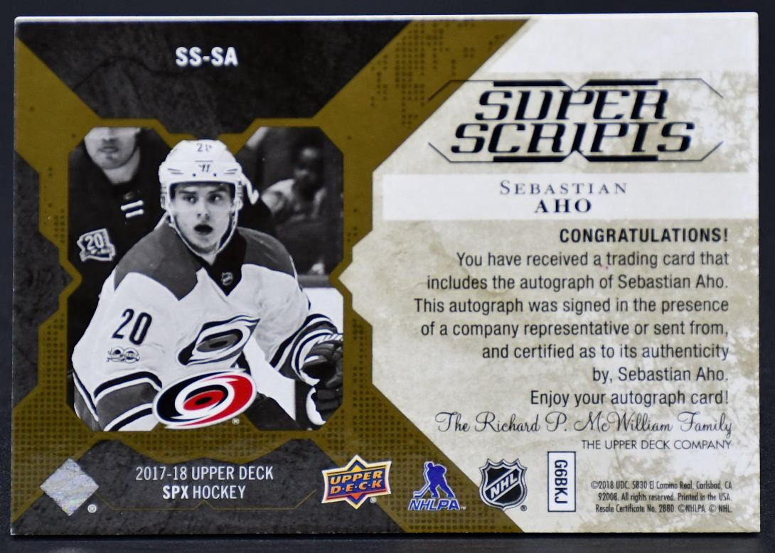 2017-18 SPx Super Scripts Sebastian Aho SS-SA Auto