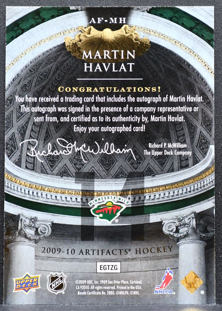 2009-10 Upper Deck Artifacts Autofacts Martin Havlat Minnesota Wild Auto 8957
