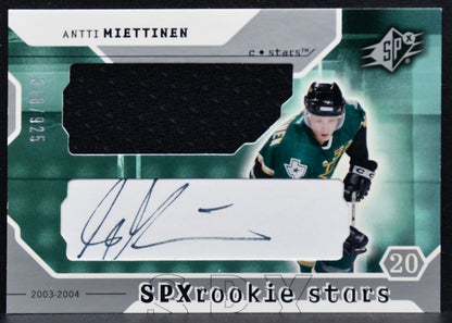 2003-04 SPx Rookie Stars Antti Miettinen 214 RC Auto 318/925 Jersey 9583