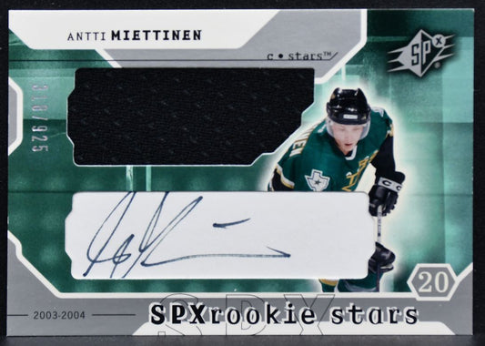 2003-04 SPx Rookie Stars Antti Miettinen 214 RC Auto 318/925 Jersey 9583