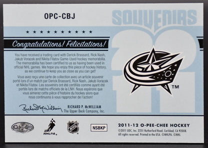 2011-12 OPC Souvenirs Brassard/Nash/Voracek/Filatov OPC-CBJ Jersey