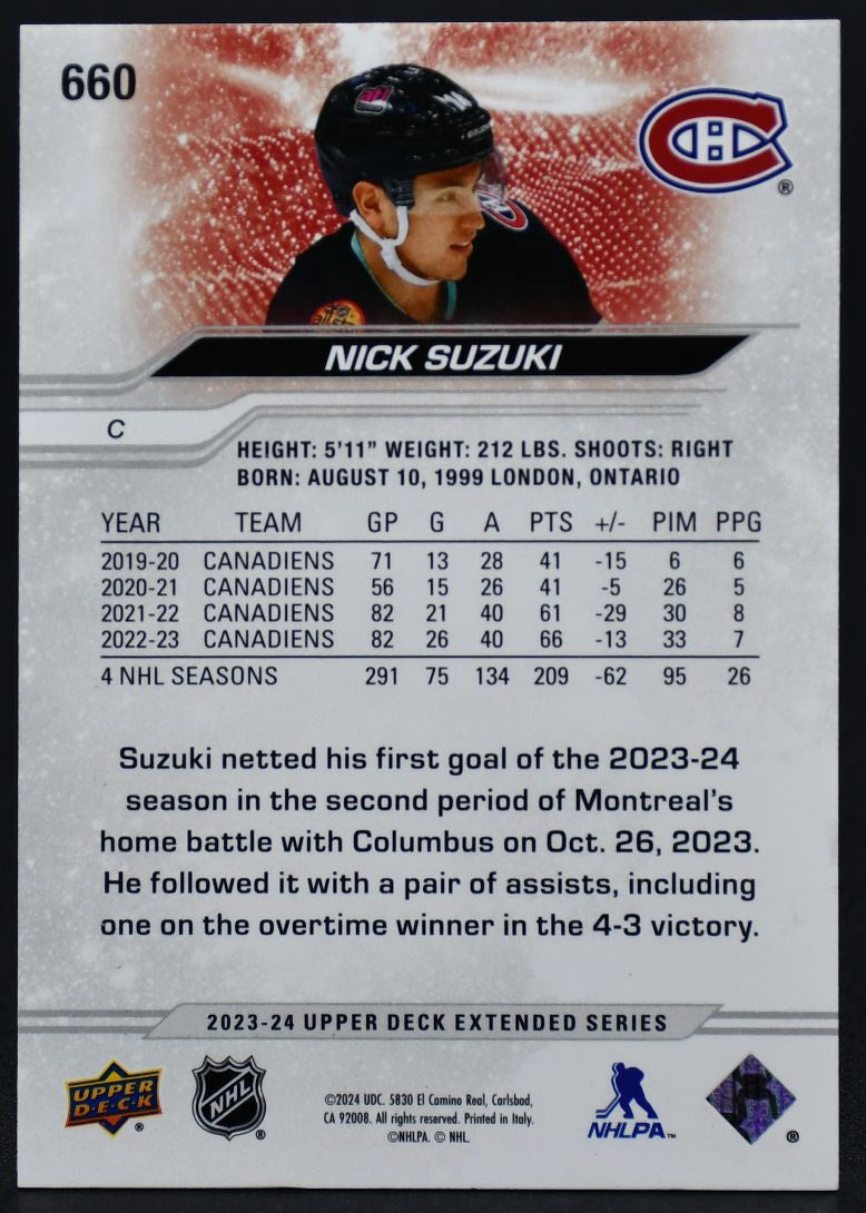 2023-24 UD Extended Series Nick Suzuki 660 Montreal Canadiens 09/10