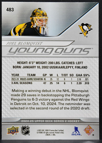 2024-25 Upper Deck Series 2 Young Guns Joel Blomqvist 483 Penguins RC 5237