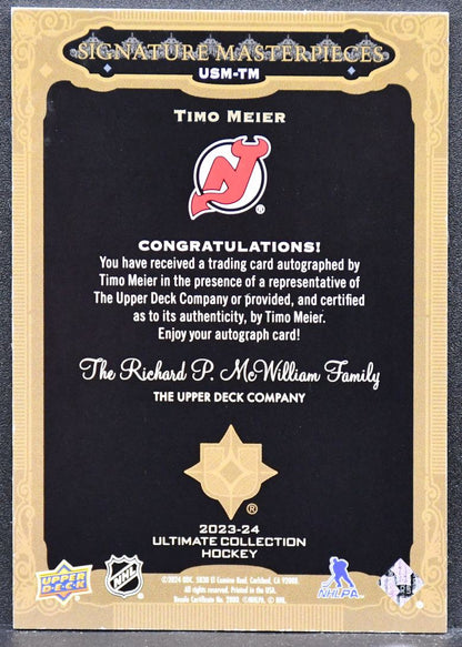 2024-25 UD Ultimate Signature Masterpieces Timo Meier USM-TM Auto