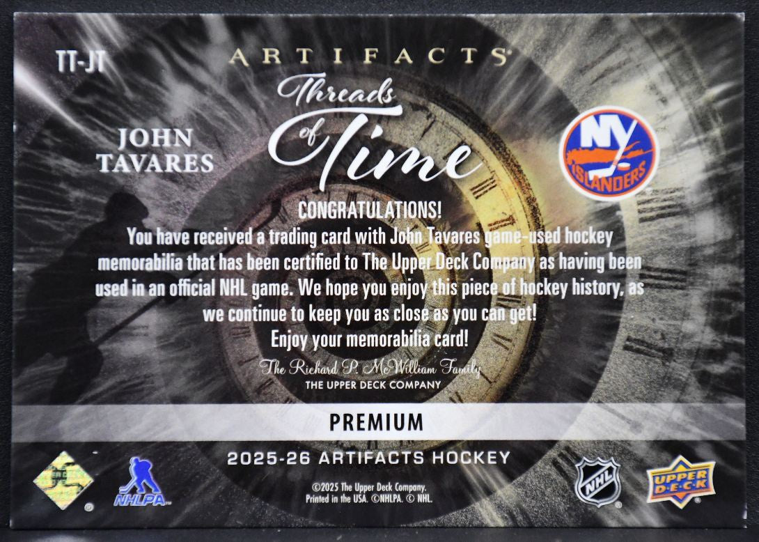 25-26 UD Artifacts Premium Threads of Time John Tavares TT-JT Islanders Patch 4336