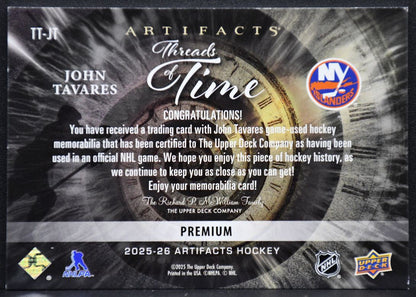 25-26 UD Artifacts Premium Threads of Time John Tavares TT-JT Islanders Patch 4336