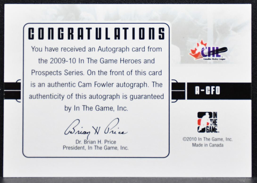 2010-11 In The Game Heroes and Prospects Autographs Fowler Auto 5139