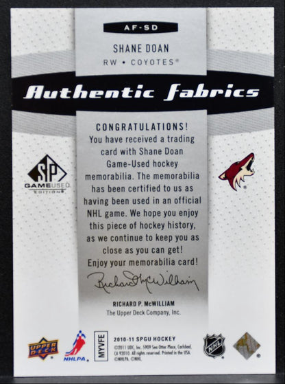 2010-11 SP Game Used Authentic Fabrics Shane Doan Arizona Coyotes Jersey 2394