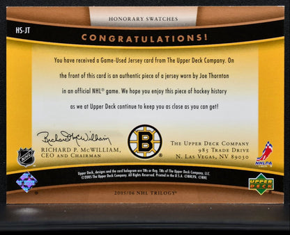 2005-06 UD Trilogy Honorary Swatches Joe Thornton HS-JT Jersey 2999