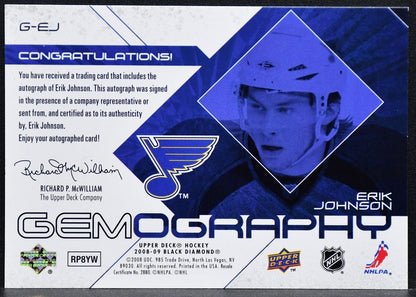 2008-09 UD Black Diamond Gemography Erik Johnson G-EJ St. Louis Blues Auto