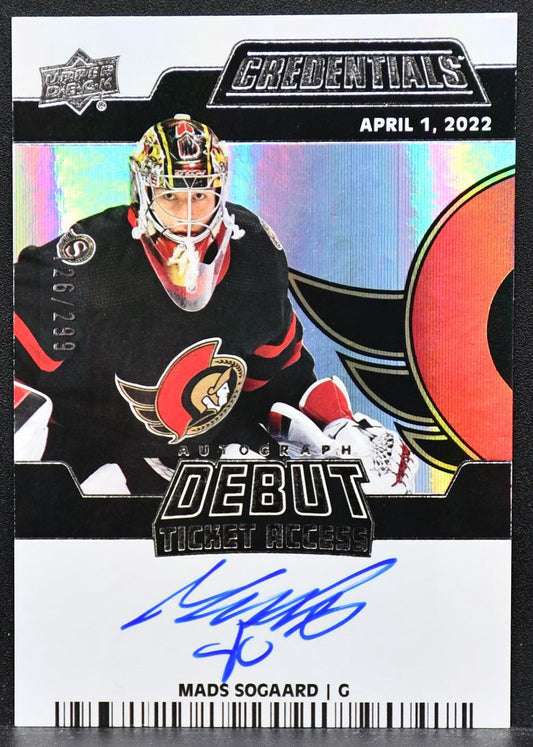 2022-23 UD Credentials Debut Ticket Access Grey Mads Sogaard DTAA-MS Auto /299