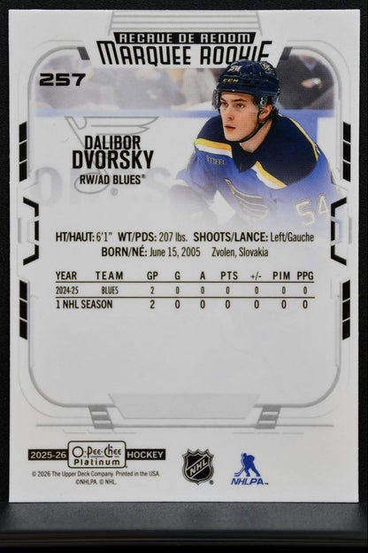 2025-26 O Pee Chee Platinum Marquee Rookie Dvorsky Dalibor 257 Blues RC 7771