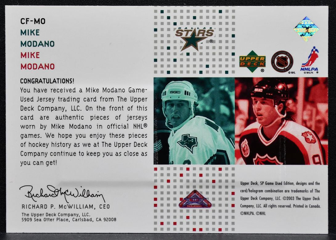 2002-03 SP Game Used Authentic Fabrics Mike Modano Stars 042/225 Jersey 9587