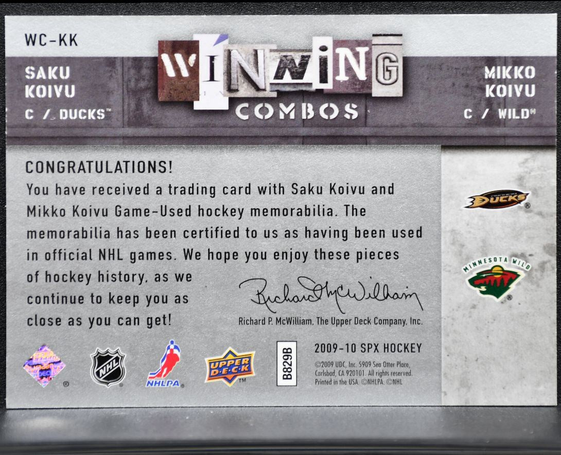 2009-10 SPx Winning Combos Saku Koivu/Mikko Koivu WC-KK Jersey 6928