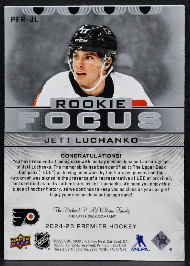 2024-25 UD Premier Focus Auto Patch RC Jett Luchanko PFR-JL Flyers RC /99 5181
