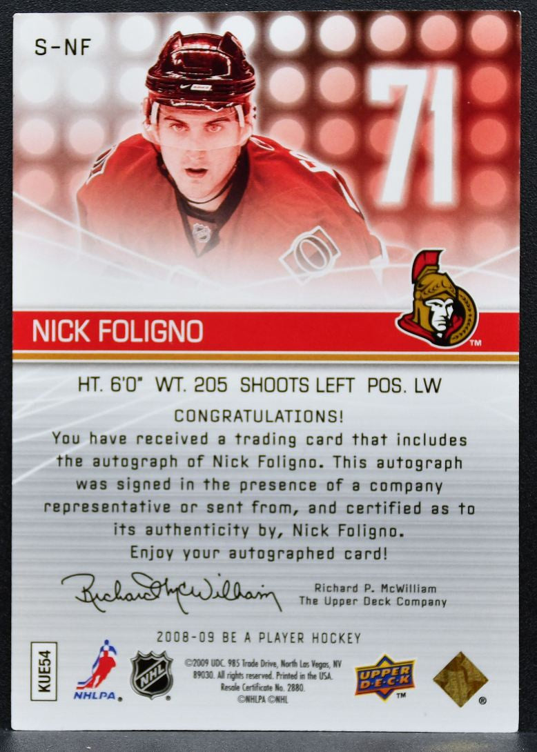 2008-09 Upper Deck Be A Player Signatures Nick Foligno S-NF Senators Auto 6845