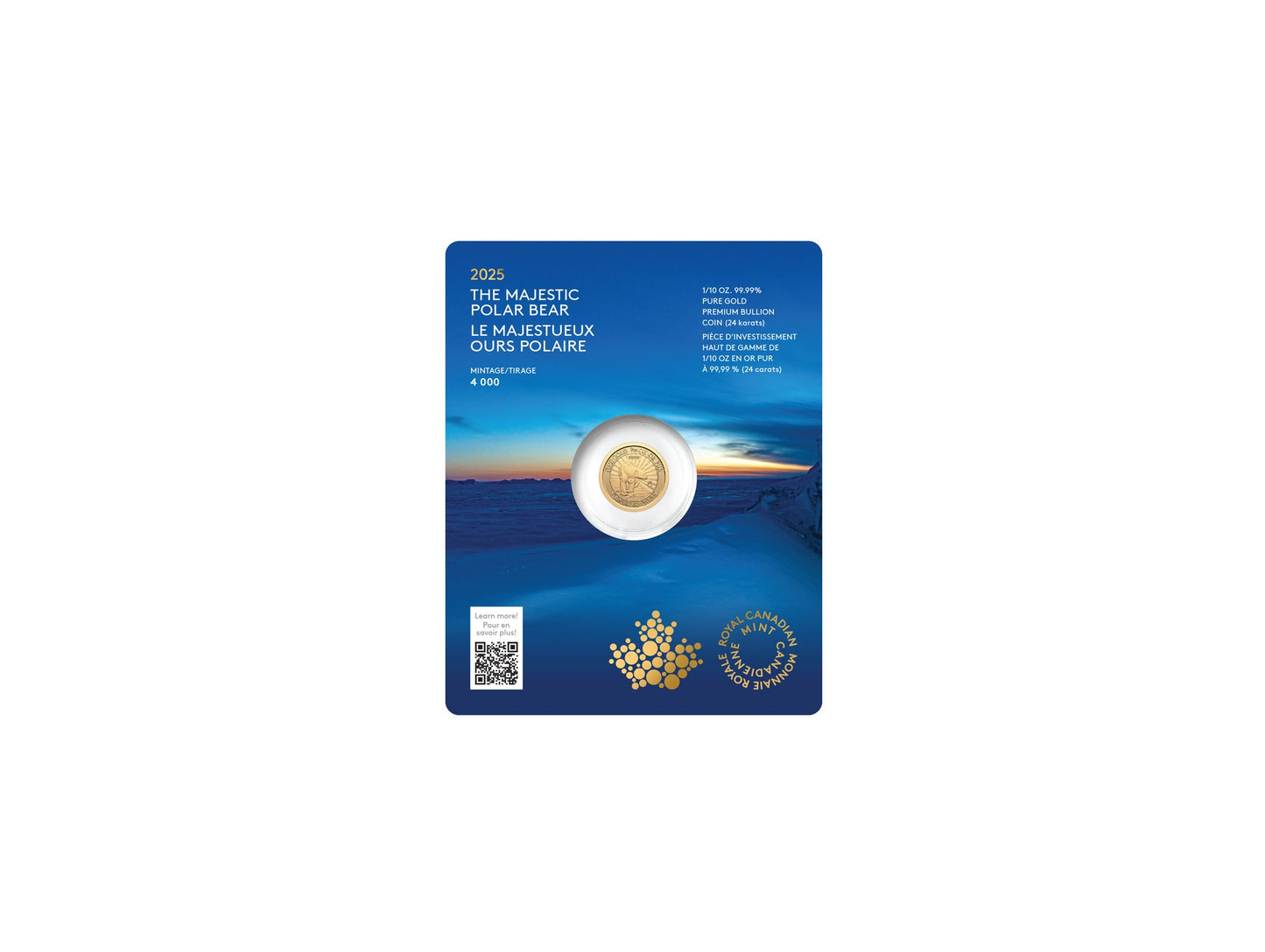2025 L'Ours Polaire Majestueux – Pièce d'or pur à 99,99 % (1/10 oz) (Lingot d'or de qualité supérieure)