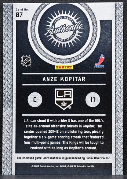 2011-12 Panini Titanium Game Worn Gear Anze Kopitar 87 Kings Jersey 2790