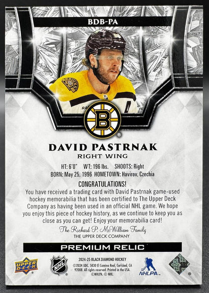 2024-25 UD Black Diamond Premium Relics David Pastrnak Boston Bruins /25 Patch