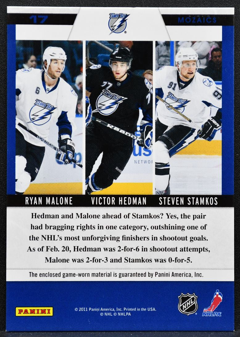 2011-12 Panini Zenith Mozaics Malone/Hedman/Stamkos Lightning Jersey 4558