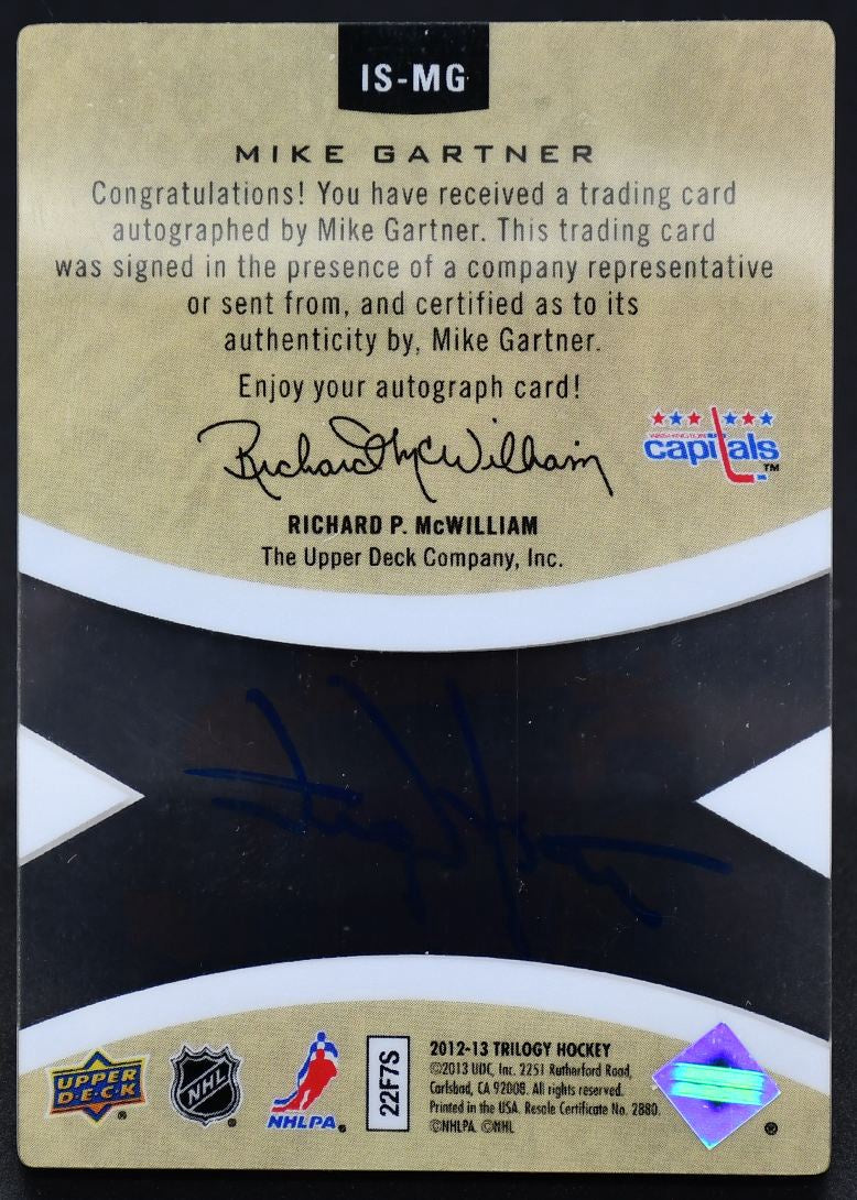 2012-13 UD Trilogy Ice Scripts Mike Gartner IS-MG Washington Capitals Auto