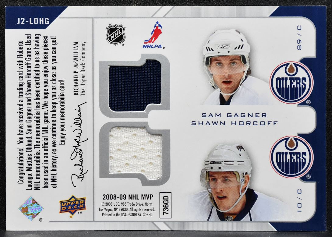 2008-09 UD MVP Two on Two Luongo/Ohlund/Gagner/Horcoff Jersey 4534