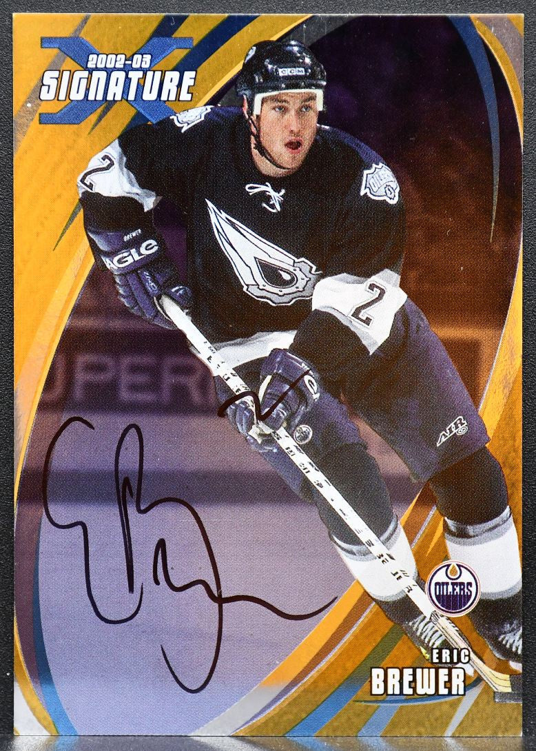 2002-03 In The Game Signature Series Gold Eric Brewer 044 Oilers Auto 8669
