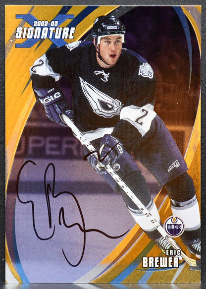 2002-03 In The Game Signature Series Gold Eric Brewer 044 Oilers Auto 8669