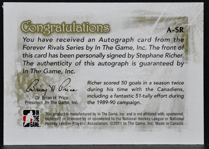 2011-12 In The Game Forever Rivals Autographs Stephane Richer A-SR Auto