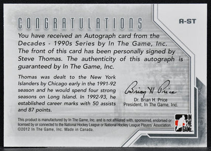 2012-13 In The Game Decades 1990s Autographs Steve Thomas A-ST Auto 9866