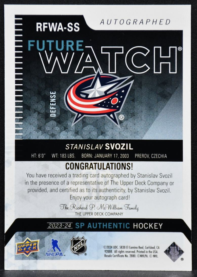 23-24 SP Authentic Retro Autographed Future Watch Svozil Blue Jackets RC /699 5303