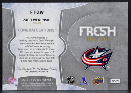 2016-17 Upper Deck Ice Fresh Threads Zach Werenski FT-ZW Jackets RC Jersey 7967