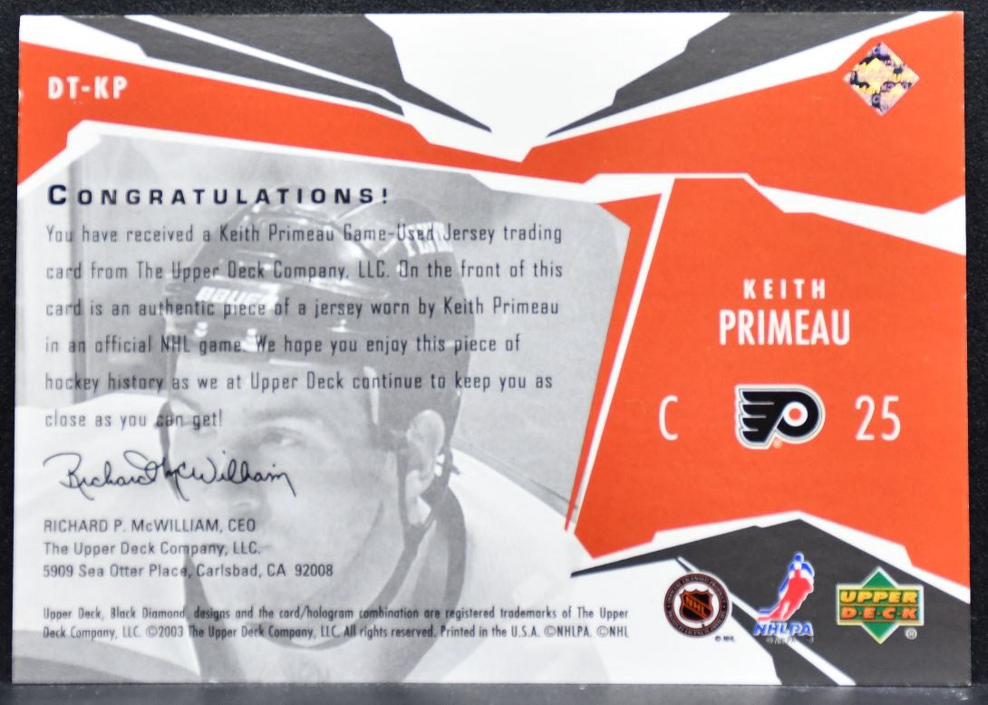 2003-04 Upper Deck Black Diamond Threads Keith Primeau DT-KP Flyers Jersey 4774