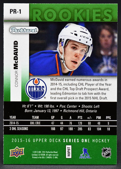 2015-16 UD Series 1 Parkhurst Rookie Connor McDavid PR-1 RC