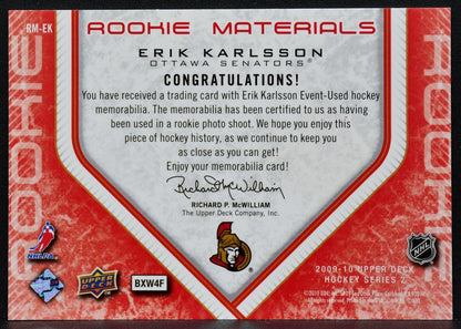 2009-10 Upper Deck Series 2 Rookie Materials Erik Karlsson RM-EK RC Jersey 8456