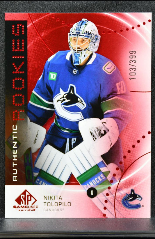2025-26 UD Game Used Authentic Rookies Red Nikita Tolopilo Canucks RC /399 0687