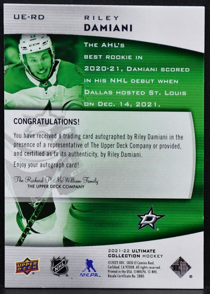 2021-22 UD Ultimate Collection Emblems Rookies Auto Riley Damiani UE-RD RC Auto