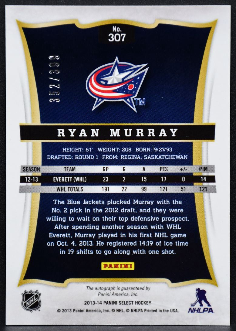 2013-14 Panini Select Rookie Auto Ryan Murray 307 RC Auto 352/399 3603