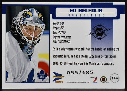 2003-04 Pacific Authentic Game-Worn Belfour Maple Leafs Auto 055/685 Jersey 6689