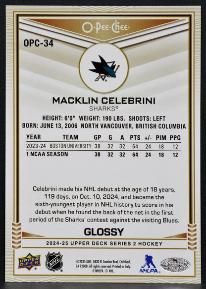 2024-25 Upper Deck Series 2 O-Pee-Chee Glossy Macklin Celebrini OPC-34 RC 1487