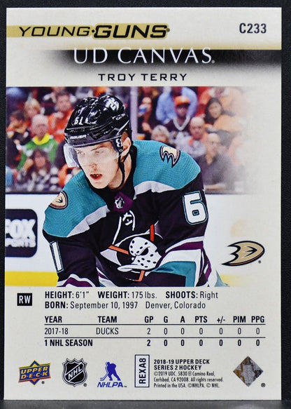 2018-19 UD Series 2 UD Canvas Young Guns Troy Terry C233 Anaheim Ducks RC 8595