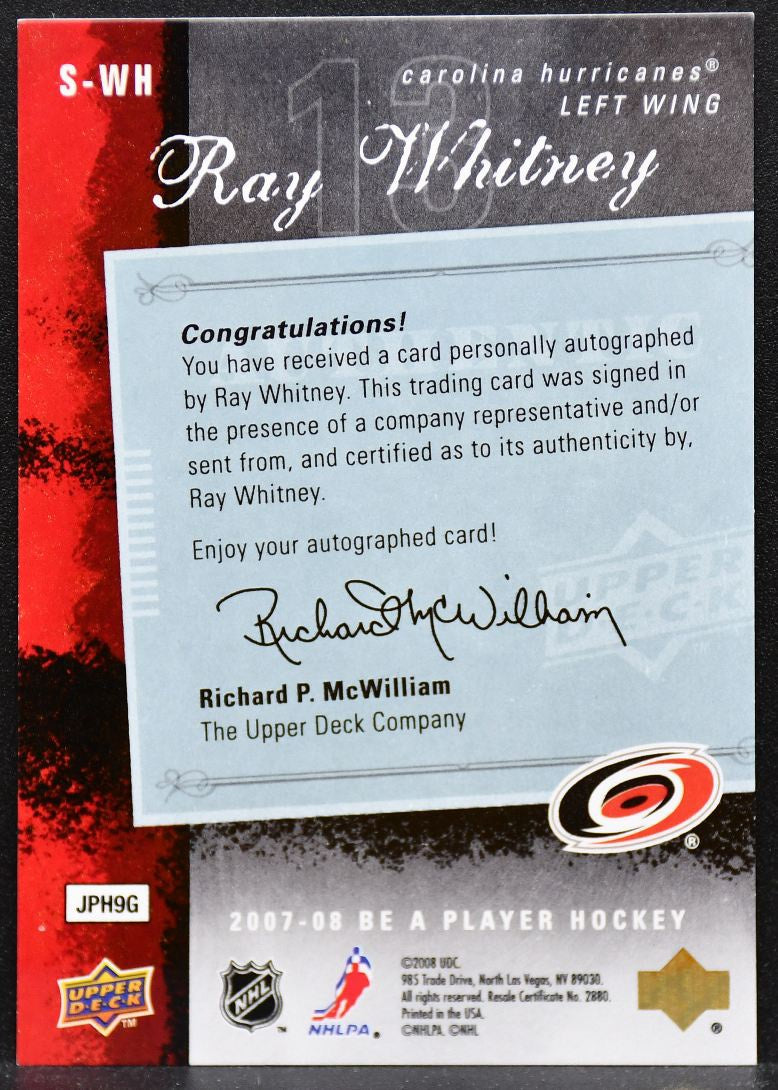 2007-08 Upper Deck Be a Player Signatures Ray Whitney S-WH Hurricanes Auto 6139