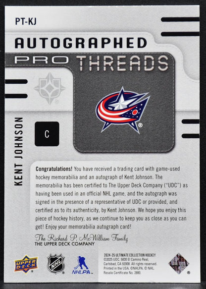 2024-25 UD Ultimate Autographed Pro Threads Kent Johnson PT-KJ Auto 33/99 Patch