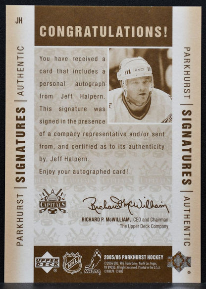 2005-06 Parkhurst Signatures Jeff Halpern JH Washington Capitals Auto 2626