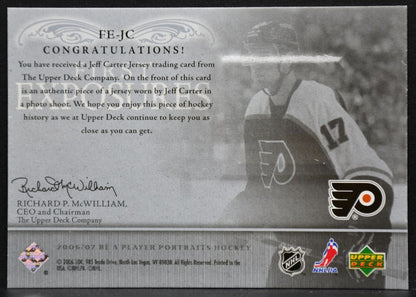 2006-07 Be A Player Portraits First Exposures Jeff Carter FE-JC Flyers Jersey 2417