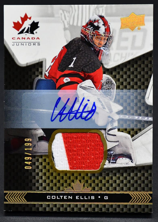 2018-19 UD Team Canada Juniors Auto Patch Colten Ellis 21 Auto 049/199 Patch