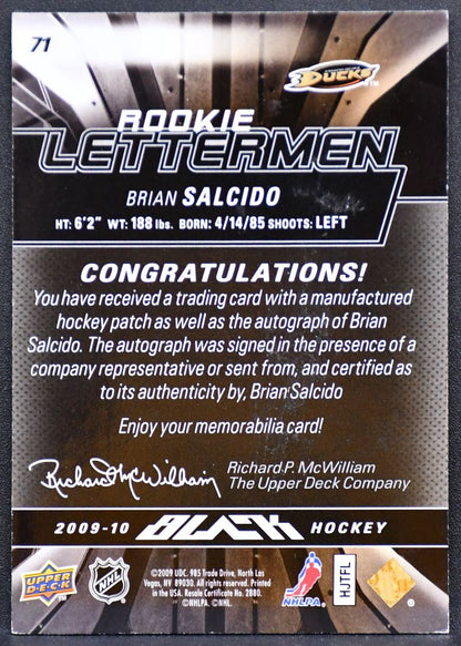 2009-10 UD Black Rc Lettermen Brian Salcido 71 Ducks RC Auto 019/499 Patch 0140