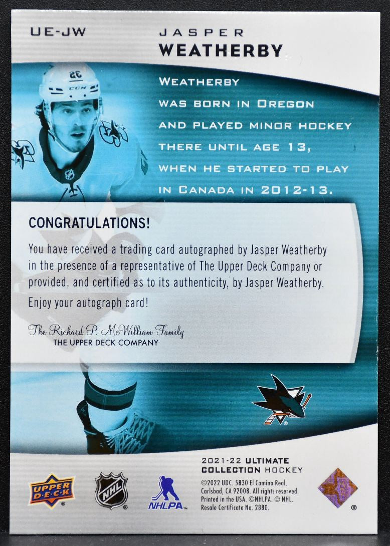 2021-22 UD Ultimate Collection Emblems Rookies Auto Weatherby RC Auto 2787