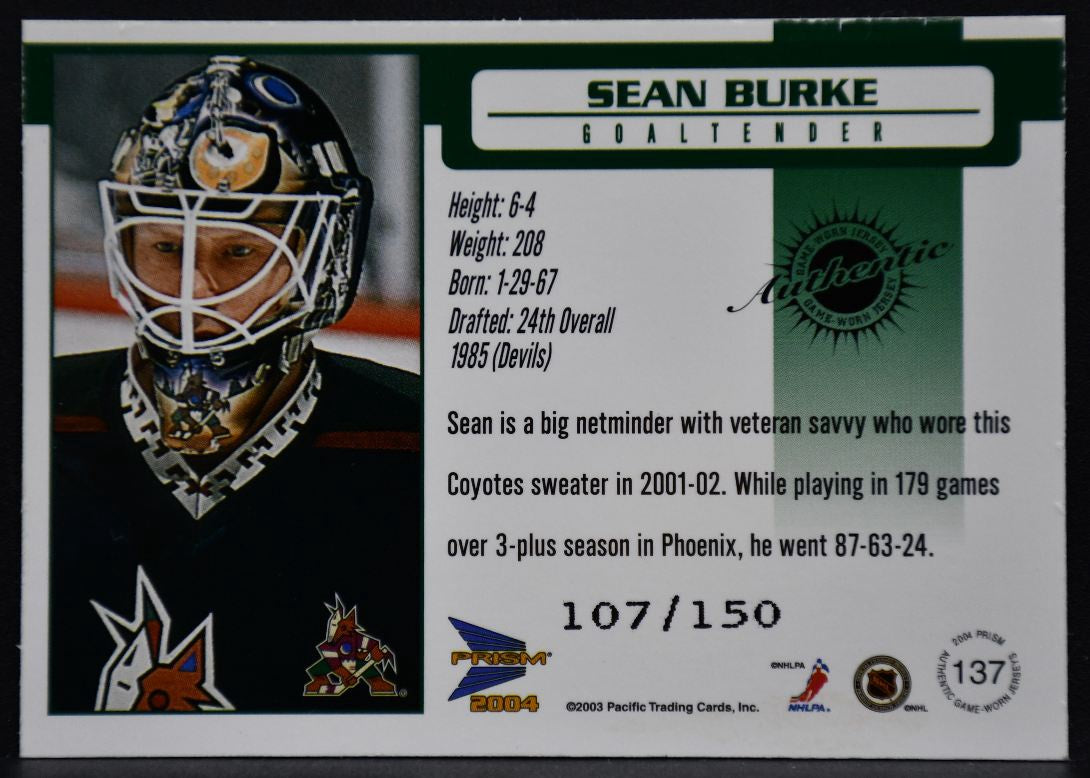 2003-04 Pacific Authentic Game-Worn Jersey Sean Burke 137 Coyotes 107/150 Jersey 2400